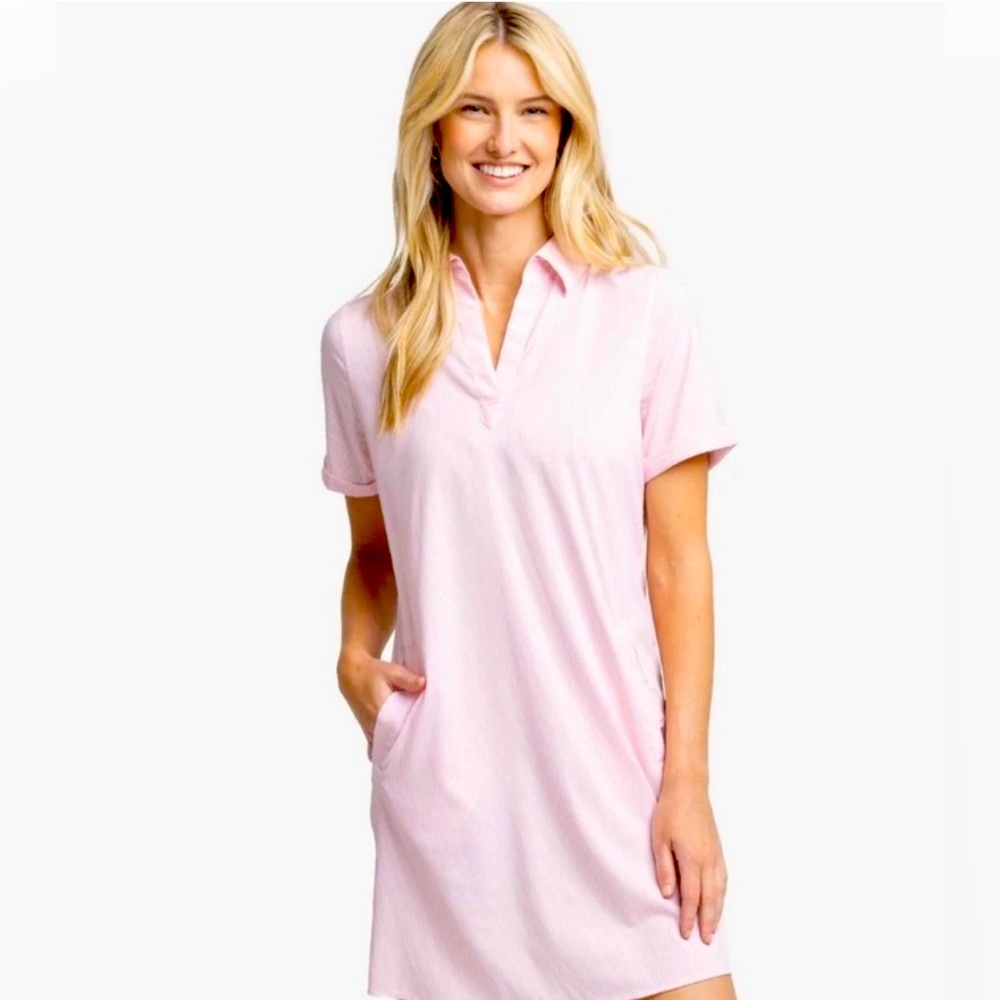 NWT- Southern Tide Kamryn brrr°® Intercoastal Stripe Dress- Flamingo Pink